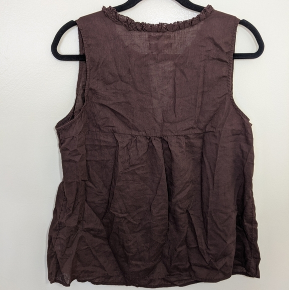 Old Navy Top Women's Plus Brown Ruffle Linen Cotton V-Neck Neutral Boho Size 1X - Picture 2 of 8
